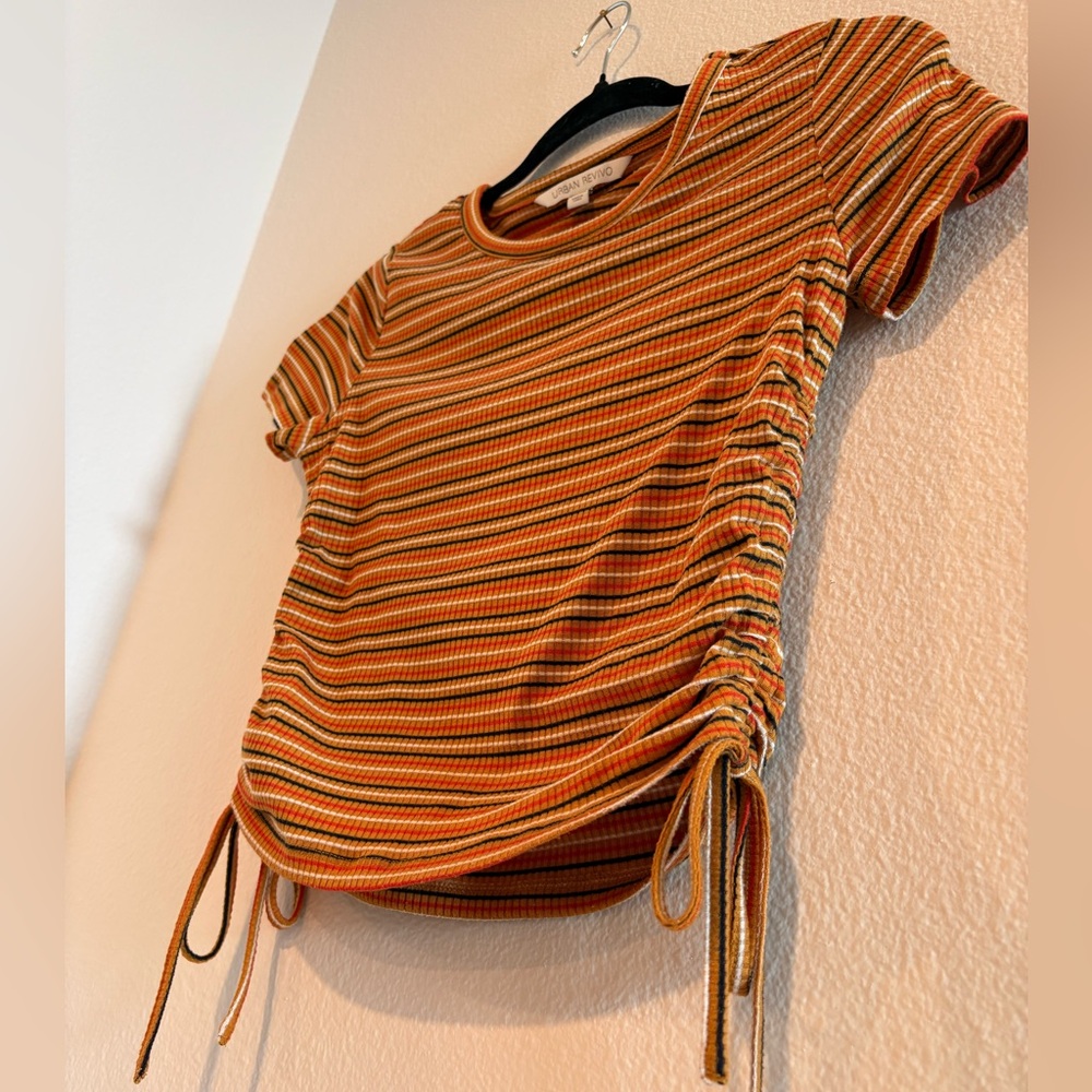 Urban Revivo Ruched Striped Crop Top with Side Ties
